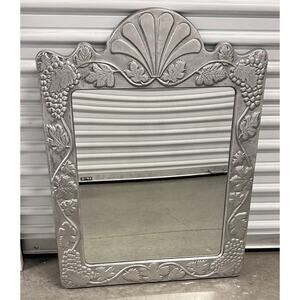 Hand Forged Studio Heavy Pewter Silver Wall Mirror Frame with Grapes Vines